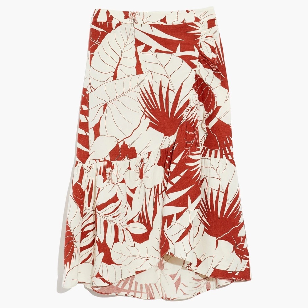 NWOT- Madewell Ruffle-Wrap Midi Skirt Tropical Vacay in Weathered Brick - Size 2 - Picture 4 of 7